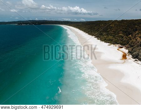 Jervis Bay Panorama Aerial Drone Picture Of The White Sand Hyams Beach In New South Wales, Australia