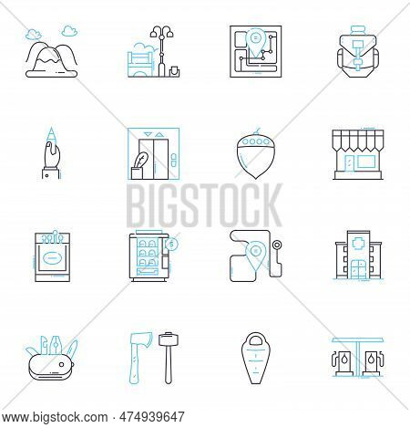 Forest Glade Linear Icons Set. Serene, Green, Lush, Tranquil, Magical, Silence, Peaceful Line Vector