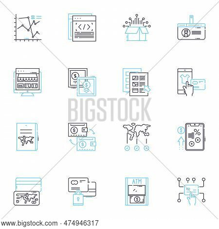 Online Transactions Linear Icons Set. E-commerce, Digital, Secure, Virtual, Payment, Business, Inter