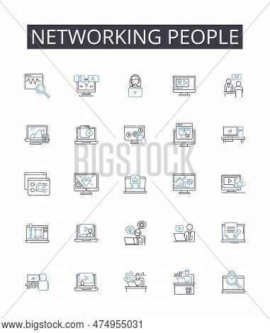 Networking People Line Icons Collection. Uber, Cab, Lyft, Taximeter, Ride, Vehicle, Fare Vector And 