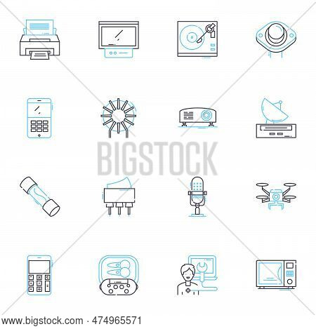 Modern Technology Linear Icons Set. Smartph, Tablet, Laptop, Virtual, Digital, Cyber, Interactive Li