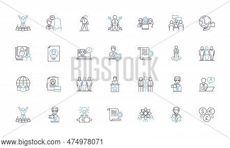 National Interest Line Icons Collection. Patriotism, Security, Sovereignty, Diplomacy, Economy, Alli