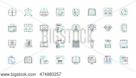 Virtual Processing Linear Icons Set. Digitization, Automation, Interactivity, Simulation, Virtualiza