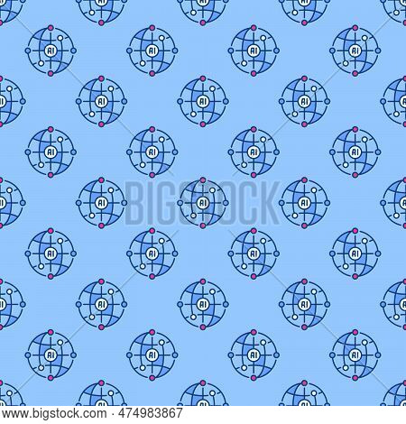 Ai Globe Vector Artificial Intelligence Earth Globe Concept Colored Round Seamless Pattern