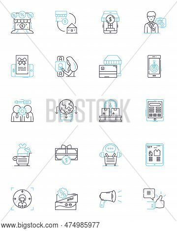Video Ads Linear Icons Set. Advertisements, Commercials, Marketing, Promotions, Branding, Advertisin
