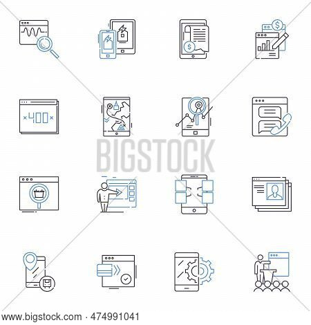 Display Line Icons Collection. Screen, Monitor, Panel, Visuals, Graphics, Displayed, Showcase Vector
