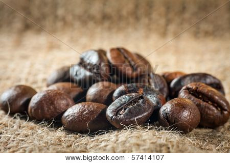 Coffee On Grunge Burlap Background
