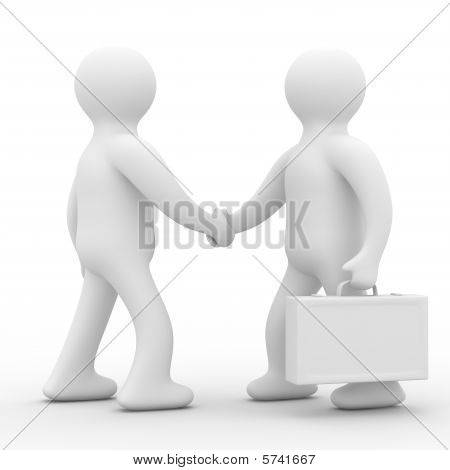 Handshake. Setkání dvou podnikatelů. Izolované 3D obraz