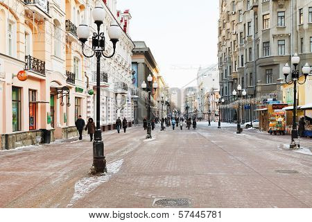 Historical Pedestrian Arbat Street In Moscow