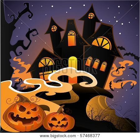 Hellowin Landscape With Pumpkins