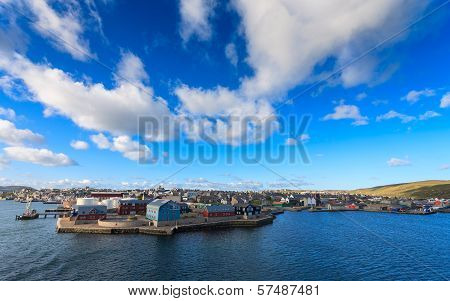 Lerwick town center under blue sky Lerwick Shetland Scotland United Kingdom