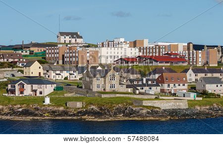 Lerwick town center under blue sky Lerwick Shetland Scotland United Kingdom