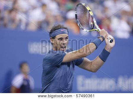 Twelve times Grand Slam champion Rafael Nadal during his fourth round match at US Open 2013