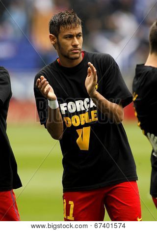 BARCELONA - MARCH, 29: Neymar da Silva of FC Barcelona before a Spanish League match against RCD Espanyol at the Estadi Cornella on March 29, 2014 in Barcelona, Spain