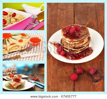 Delicious pancakes collage