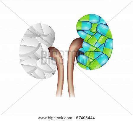 Blue, Green And White Pills. Beautiful Realistic Illustration.