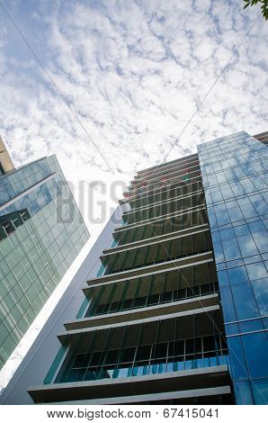 Looking up by the building