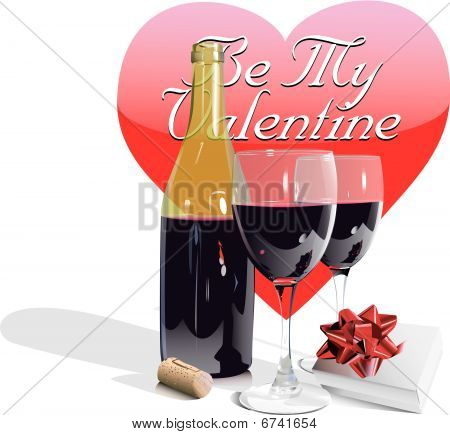 Valentinsdag vin flaske-glas og gave-eps