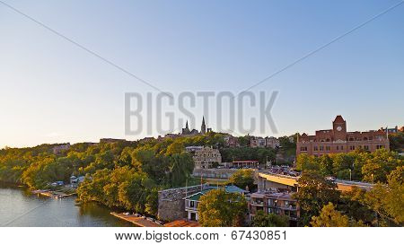 Potomac riverbank with the view of Georgetown University in US capital.
