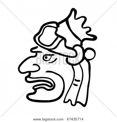 Face in style of Maya Indians, vector illustration on white background