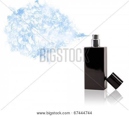 Perfume bottle spraying colorful scent