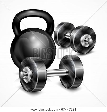 Metallic Kettle Bell And Two Dumbbells