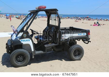 NYPD vehicle at Coney Island beach in Brooklyn