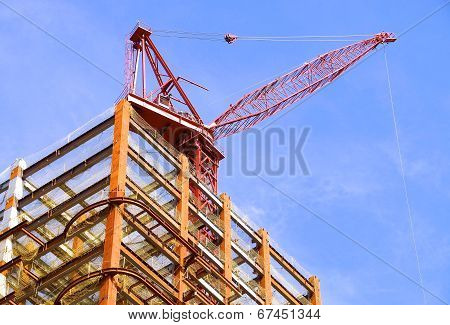 The steel of construction site and crane
