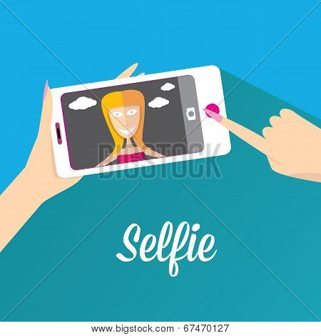 Taking Selfie Photo on Phone . vector illustration