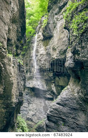 A panoramic image of the Partnachklamm in Bavaria Germany