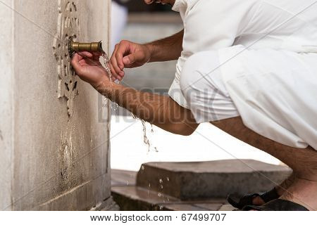 Islamic Religious Rite Ceremony Of Ablution Hand Washing