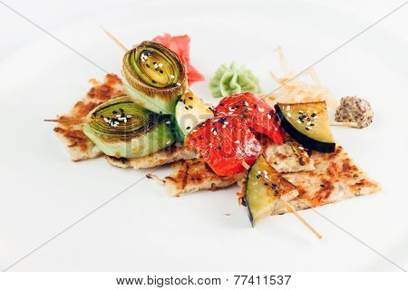 Grilled vegetables on skewer