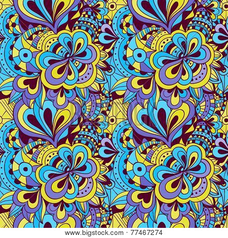 Vector doodle hand drawn seamless floral pattern