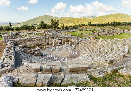 ruins of theater in Ancient Messinia, Peloponnes, Greece