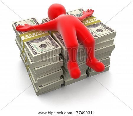 Pile of Dollars and man (clipping path included)