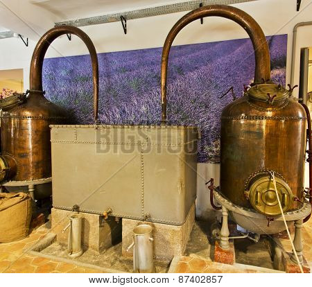 Alembics Or Stills In A Perfume Distillery