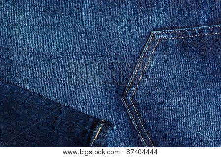 Closeup Detail Of Blue Denim Pocket