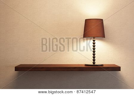turn on table lamp on the empty shelf, 3D rendering