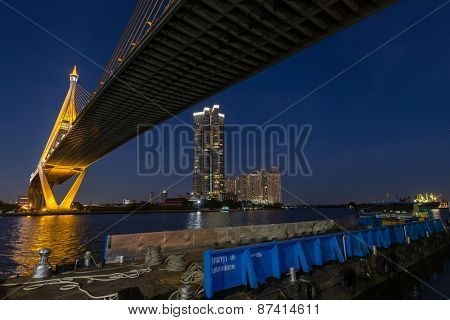 The Bhumibol Bridge over the Chao Phraya river in Bangkok, Thailand