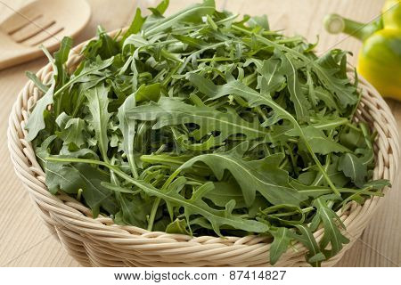  Basket with fresh raw arucola salad