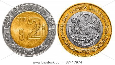 2 Mexican Pesos back and front