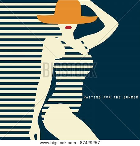 Stylized Woman In Swimsuit Waiting For The Summer