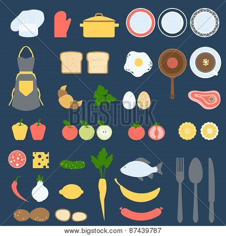 Recipe Card and Cook Book Design Set, Flat Vector Illustration