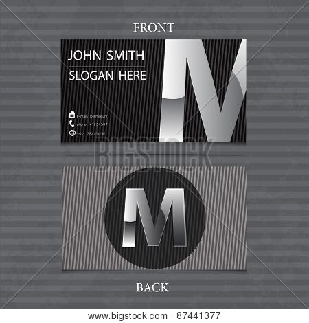 Creative Metal Business Card Letter M. Vector Illustration With Lines.