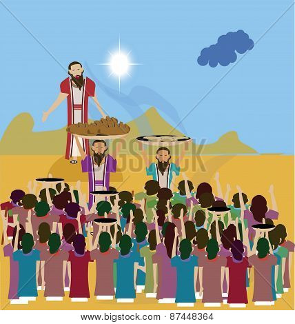 John 6:8-10 Boy sharing his bread and fish to Jesus
