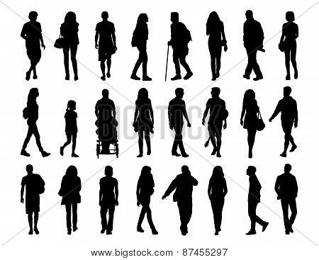 Big Set Of People Walking Silhouettes Set 1