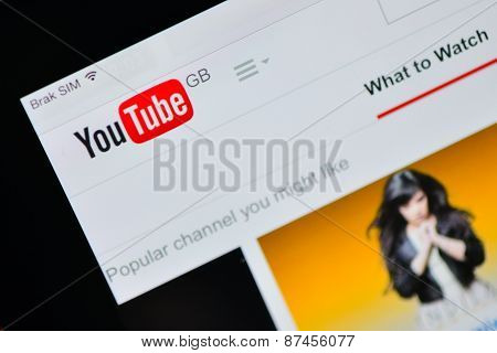 Poznan, Poland - April 08, 2015 : Youtube Gb Website Home Page