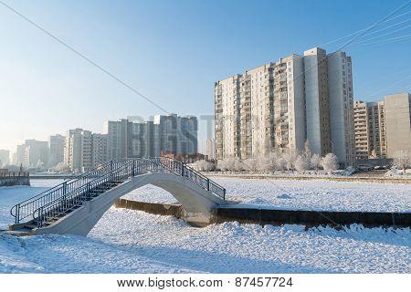 Snow-covered Trees In The City Of  Moscow, Russia