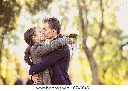 Couple Hugging Each Other In The Park