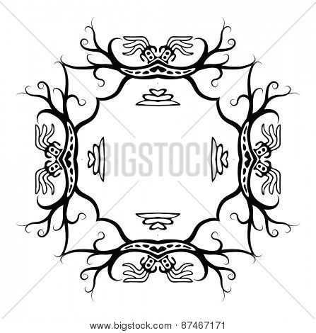 Black frame in native style with dragons, vector illustration
